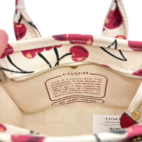 NEW COACH Mini Cargo Cherry Print Canvas Tote Bag 20 in Chalk/Multi - Picture 12 of 14